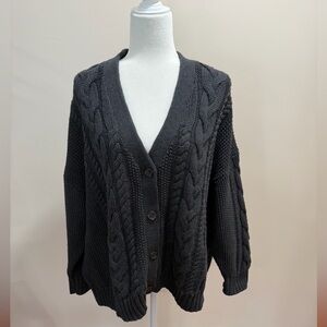 NWT Quince Charcoal 100% Organic Cotton Oversized Cable Knit Cardigan Top Sz. L